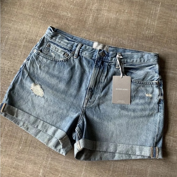 Everlane Pants - Everlane The Denim Shorts women’s 29 high waist Organic Rolled Cuff Distressed